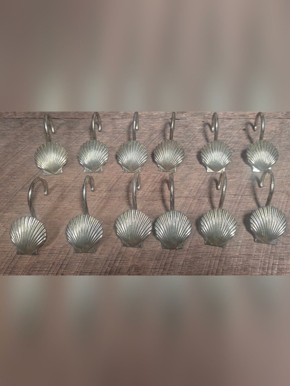 Vintage Gold Metal Heavy Seashell Shower Curtain Hooks - Set Of 12 ~ Bin O